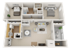 The Village Apartments 2 Bedroom 1 Bath 850 square feet Floor Plan